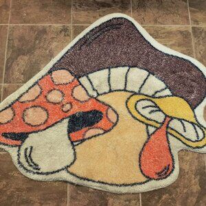 Plush Merry Mushroom type Rug vintage style great condition
